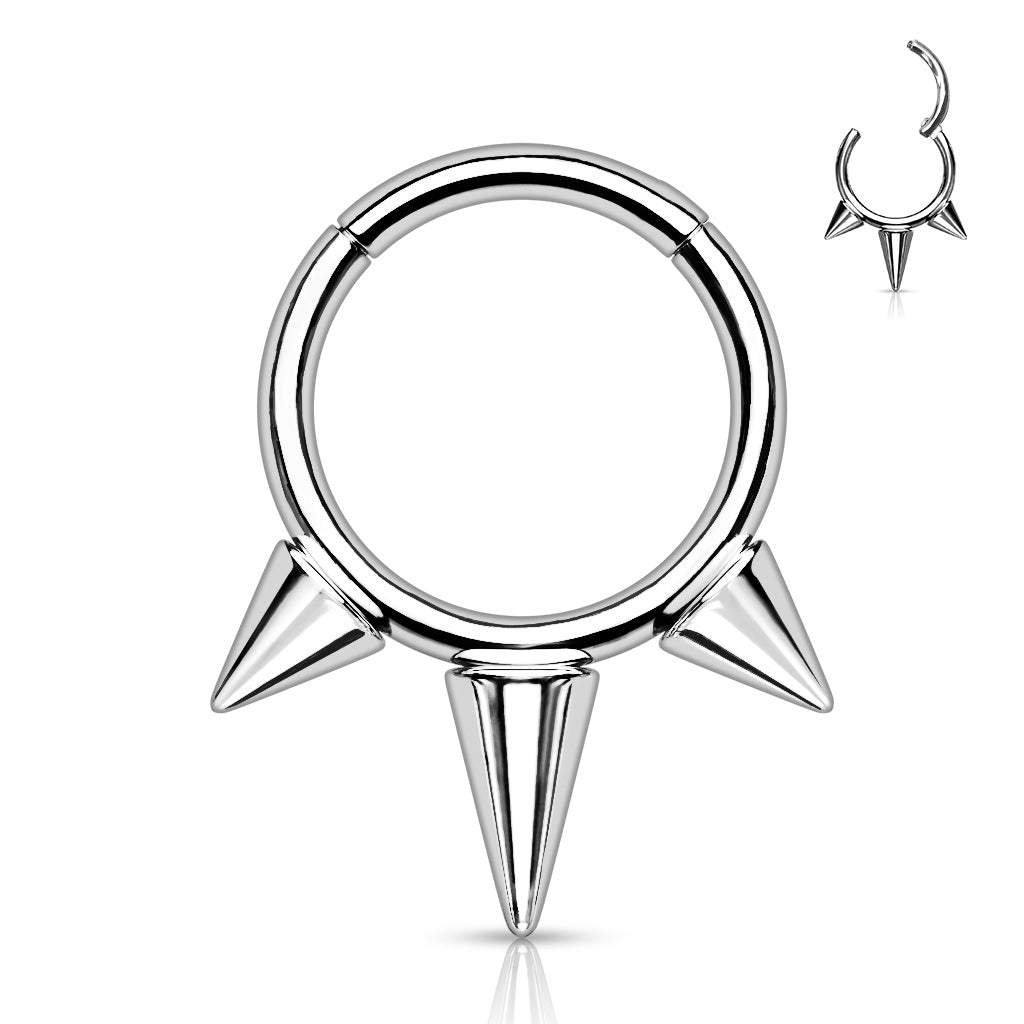 16G Titanium Hinged Hoop Ring W/ Spikes